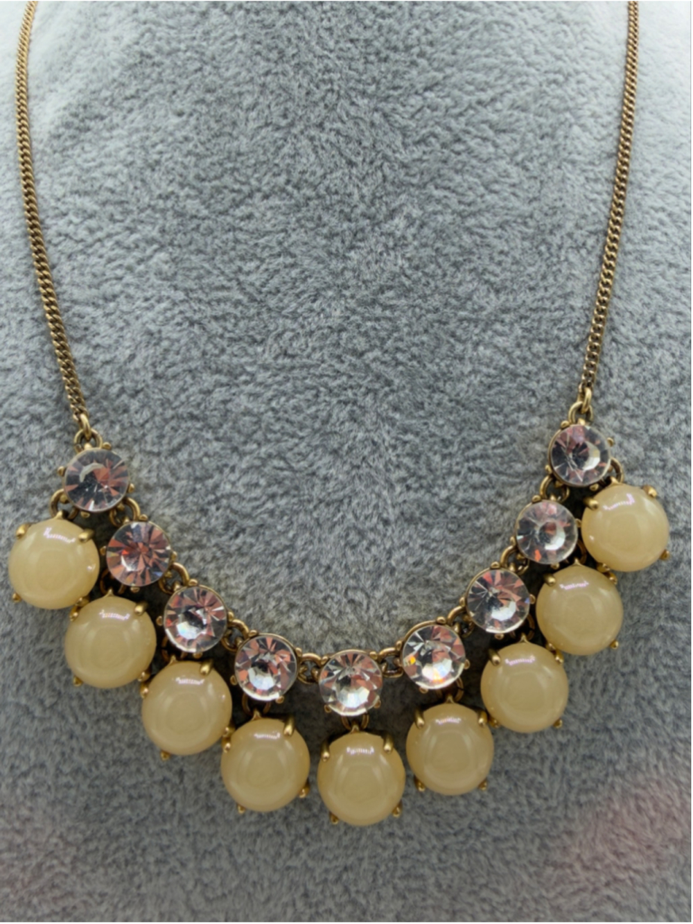 J Crew Cream & Clear Rhinestone Statement Necklace Gold Tone
